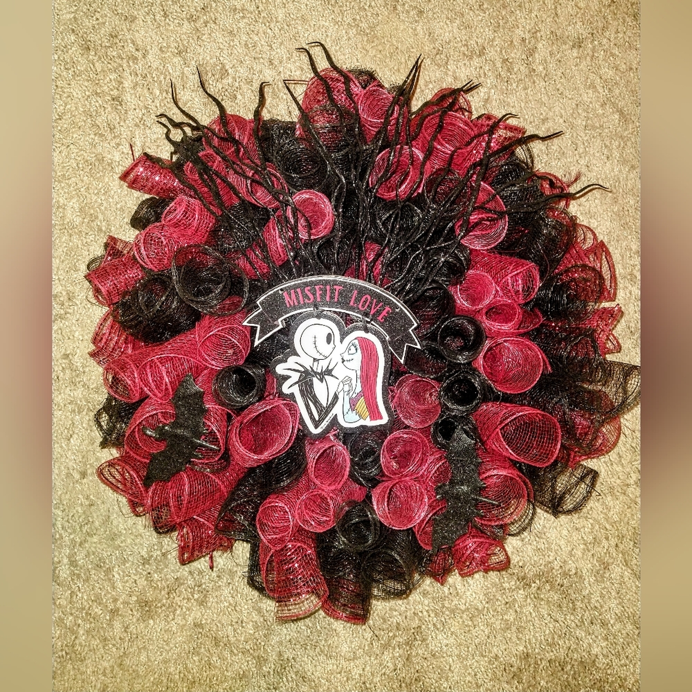 Jack and Sally Large Halloween Wreath